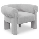 Meridian Furniture - Stefano Upholstered Accent Chair, Grey - Give your back a treat when you make this Stefano fabric accent chair your favorite spot to sit. The curved back nestles you in complete comfort while the soft grey polyester fabric feels like heaven against your skin. The art deco design ensures all eyes are on this chair from the moment it comes into view, and the wood frame provides sturdy support for long-term use and performance in your home.
