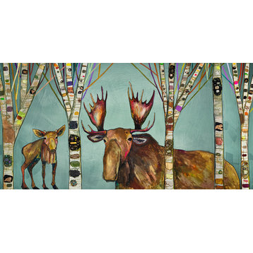"Moose Birch Tree Forest" Canvas Wall Art by Eli Halpin, 24"x12"