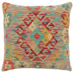 Bareens Designer Rugs - Tribal Turkish McRae Hand Woven Kilim Pillow - Embellish your home with this timeless casual chic handmade Southwestern Kilim throw pillow covers made with wool and cotton. Constructed on a loom by Nomad Turkman people with hand spun wool and Natural Vegetable dyes these beautiful Kilim pillow covers are known for their beautiful repetitive geometrical, naturalistic floral and traditional patterns yet still giving it a moden look. Masterfully artisan-crafted on traditional Kilim looms with a contemporary fashion palette producing bold intricate sharp patterns making them a standout piece in any decor.
