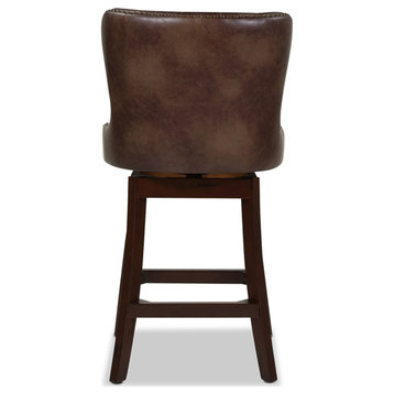 Tufted High-Back 360 Swivel Counter-Height Barstool in Mid Brown