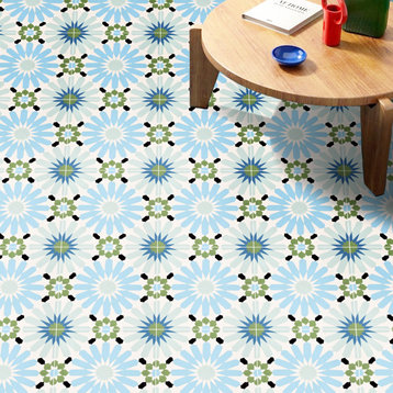 Moroccan Handmade Cement Tiles 8"x8" Blue,Green,White,Encaustic Tile,Set Of 12.