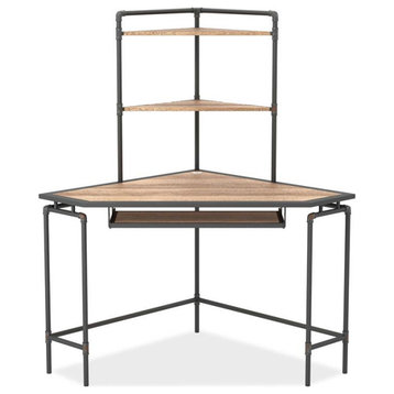 Furniture of America Flak Industrial Wood Corner Desk with Shelves in Sand Black