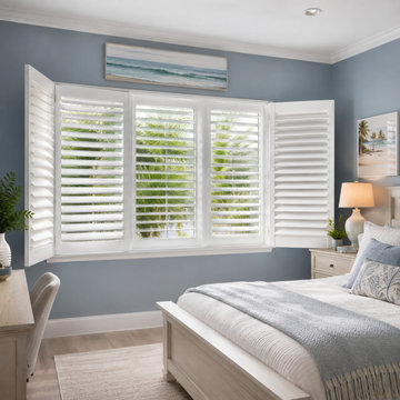 Sunlit Living Room & Bedroom with Custom Shutters Made in Florida