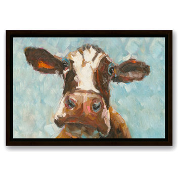 Curious Cow 1 Canvas Wall Art, 12"x18", Framed