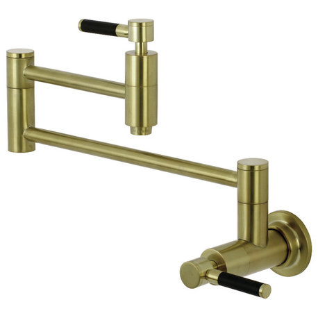 Kingston Brass Wall Mount Pot Filler Kitchen Faucet, Brushed Brass