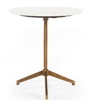 Aram End Table Raw Brass, Polished White Marble