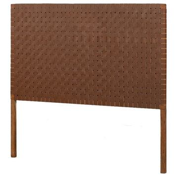 South Shore Balka 63.5"W Woven Leather Headboard in Brown Finish