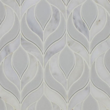 Botanica Waterjet Mosaic Arabescato and White Glass Clear