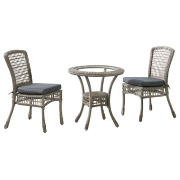 Carolina All-Weather Wicker 3-Piece Dining Set, Bistro Table and Two Chairs