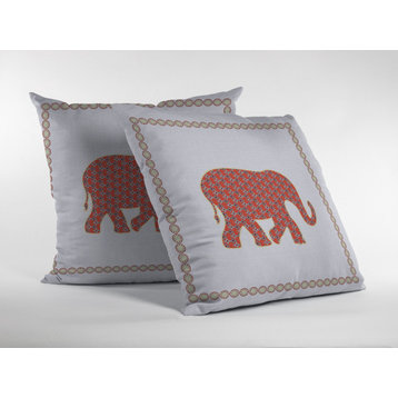 18 Orange White Elephant Indoor Outdoor Zippered Throw Pillow
