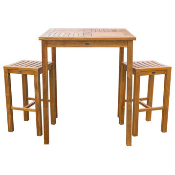3-Piece Teak Wood Havana Patio Bar Set with 35" Square Table and 2 Barstools