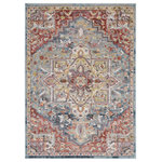 Nourison - Nourison Juniper 5'3" x 7'3" Blue/Multicolor Vintage Indoor Area Rug - This classic center medallion Juniper area rug reflects Persian design traditions in a fresh and modern look. Its soft blue and transitional multi-color tones are superbly versatile for decorating styles from traditional to contemporary, eclectic, or modern farmhouse. Designed for living in low-shed, low pile, easy-care fibers.