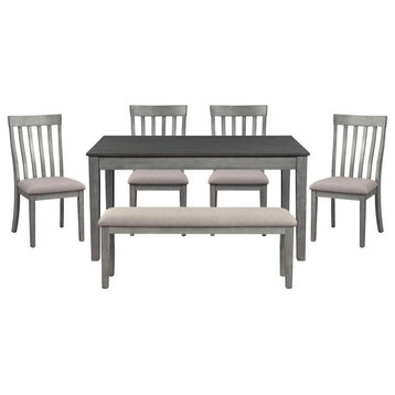 Pemberly Row 6-Piece Wood Dining Set in Wire Brush Dark Gray/Light Gray