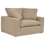 Armen Living - Liberty 51.5" Upholstered Chair and a Half in Pearl, Sahara Brown - Introducing the Liberty 51.5" Upholstered Chair and a Half, where comfort and style seamlessly merge in a refined, practical package. This thoughtfully designed chair and a half offers a range of features that redefine your relaxation experience. Crafted for your convenience, this oversized chair includes reversible cushions with removable covers equipped with a zipper closure. This not only enhances the ease of maintenance but also allows you to effortlessly keep your chair looking pristine. For an added layer of practicality, the removable slipcover is attached with Velcro at the bottom of the frame, ensuring a neat and tailored appearance. The down, foam, and fiber blend seat cushion provides a plush and inviting seating experience, making it the ideal spot for unwinding, reading, or simply enjoying a quiet moment of relaxation. Durability and longevity are paramount, thanks to the chair's eight-way hand-tied seat construction, assuring that your investment is built to withstand the test of time. To enhance your lounging experience, the chair comes complete with two coordinating toss pillows, adding a pop of style and comfort. The Liberty&rsquo;s practical features, premium materials, and high-quality construction ensure that it's not just a piece of furniture but a defining element of your living room, bedroom, den, or home office. This oversized accent chair is available in your choice of Slate Gray, Pearl, or Sahara Brown upholstery.