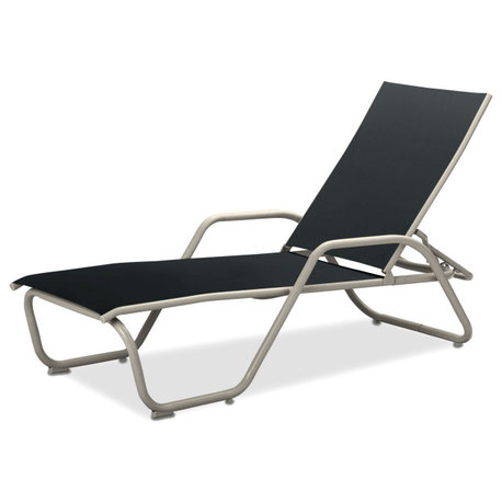 Gardenella Sling 4-Position Chaise, Textured Warm Gray, Black