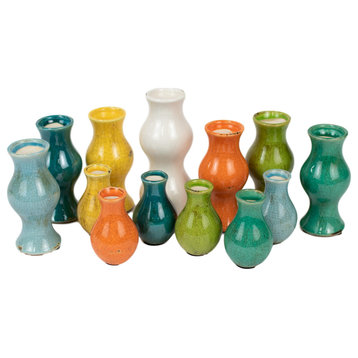 Mid Century Modern Mini Bud Vases, Multi-Color, 13-Piece Set