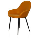 CDS - Modern Wat Dining Chair, Tan - Modern Wat Dining Chair is made out with Black powder coated iron frame in KD version. It very firm and strong sitting. Modern and Elegant Dining Chair caters to not only residential but also commerical clients. This chair is commerical grade quality which can fulfiull the purpose of residential. commerical and hospitality purpose. It has comfortable sitting and curve back that's give enough support to your back. This chair can hold around 300~400lbs weight. Seat is made of upholstered - Faux Leather.