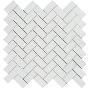 Greek Thassos White Herringbone Mosaic, 1X2, Polished