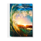 "Colored Ocean Waves Falling Down" Modern Seashore Canvas Art, 30"x40"