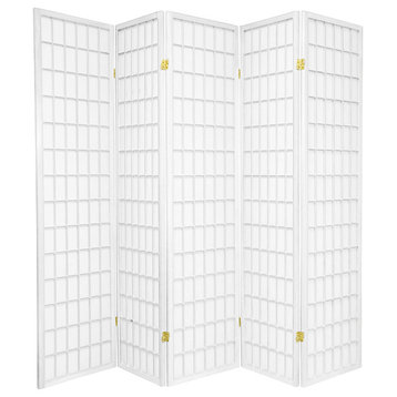 6' Tall Window Pane Shoji Screen, White, 5 Panels