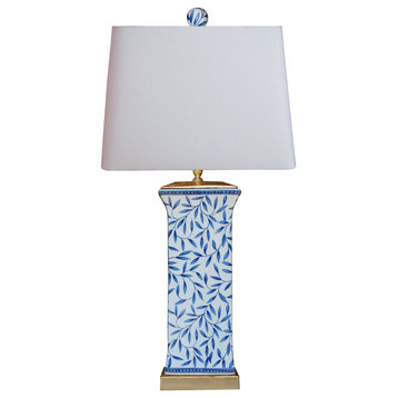 Blue and White  Tall Bamboo Leave Vase Table Lamp
