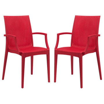 Leisuremod Weave Mace Indoor/Outdoor Chair (With Arms), Set Of 2 Mca19R2
