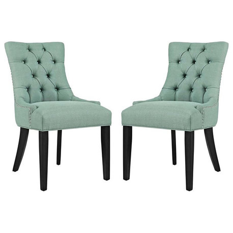 Modway Regent 20.5" Tufted Fabric Dining Side Chair in Laguna Green (Set of 2)