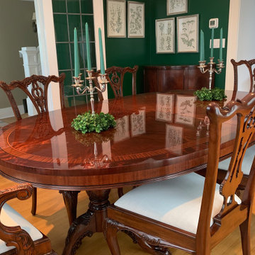 Long Oval Mahogany Dining Table with Chippendale Chairs
