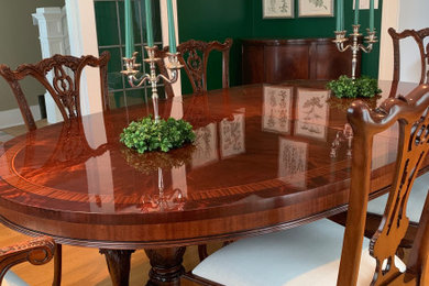 Long Oval Mahogany Dining Table with Chippendale Chairs