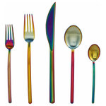Mepra - Due Flatware Set, Ice Rainbow, 5 Pcs. - The Due collection by Mepra is flatware that exudes luxury as a lifestyle. Its cool, minimal, style is inspired by influential designers like Angelo Mangiarotti and exalted through generations of tradition, technique and superb materials. They're quite practical, too. The metal undergoes a titanium-based molecular embedding process that makes for dishwasher-safe utensils that won't corrode, oxidize or stain.