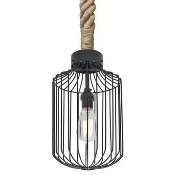 Besa Lighting Sultana, One Light Cylinder Rope Pendant with Flat Canopy