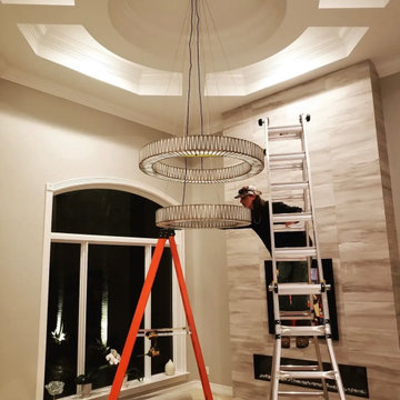 Two-Tier LED Ring Chandelier Installations - High Ceiling