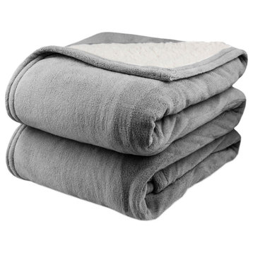 Pure Warmth Flannel Sherpa Electric Heated Warming 50x60 Throw Blanket Grey Whi