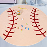 Furnishmyplace - Round Soccer Anti SkidBacking Area Rug, Baseball, 6'6" Round - Floor Rug: With its quirky aesthetics, this contemporary area rug is a great pick for kindergarten classrooms and playrooms. This round rug is sure to become a focal point to your kid’s space. Materials Used: Made with a dense nylon pile, this indoor floor rug provides a soft underfoot. It features a skid-proof rubber backing that enhances durability and keeps the carpet from curling, reducing the risks of accidental slips or falls. Contemporary Design: Intricately designed in a shape of basketball, this machine-made rug brings decorative worth to the spaces. The anti-fade color scheme an apt detailing on this accent rug make it a perfect choice for your kids’ rooms. Easy Maintenance: This basketball rug can be easily cleaned with mild soap and cold water to remove dust particles, stains or accidental spills.