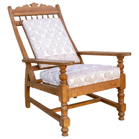 Antique Block Printed Teak Plantation Chair