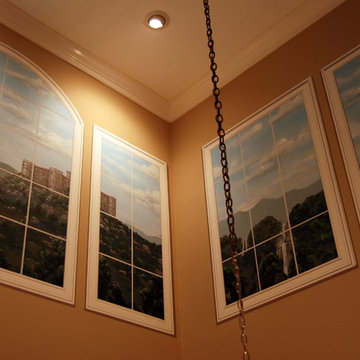 Trompe L'Oeil Windows in two story Dining Room.