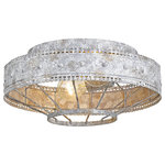 Golden Lighting - Ferris Flush Mount, Oyster - Ferris is a casual, vintage-inspired design that was created for eclectic or farmhouse decors. The unique metal work features a scallop detail and a multi-layered, hand-painted finish. The multi-layered oyster finish is applied with white and gold accents to create a chic, but weathered look. This flush mount creates a generous open area for widespread ambient-lighting.
