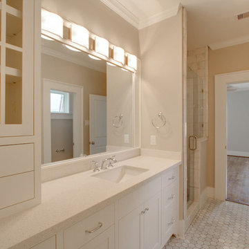 Tulane Historic Remodel in Houston, Texas - White Bathroom with Hexagonal Tiling