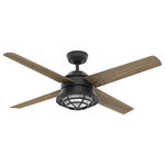 Casablanca Fan Company - Casablanca 54" Seafarer Natural Iron Ceiling Fan, LED Light and Wall Control - The Seafarer is a brilliant combination of both industrial and nautical styles. This outdoor fan is damp rated making it perfect for porches and patios but also compliments your indoor spaces. The energy-efficient LED light is encased by clear ribbed glass allowing the perfect amount of light. An aluminum cage protects the glass while encouraging the industrial design and overall theme of durability. The Seafarar ceiling fan features a preinstalled remote receiver for easy installation, 4-speed Direct Drive motor, four wood-finish blades and a Casablanca exclusive wall control.