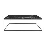 Gleam Rectangular Coffee Table, Black Marble, Black Feet