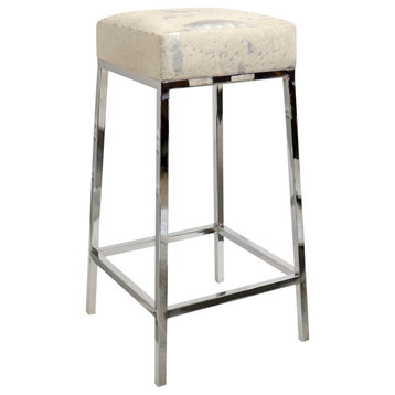 Pasargad Home Safari Cowhide Upholstered Bar Stool With Steel Legs, Silver