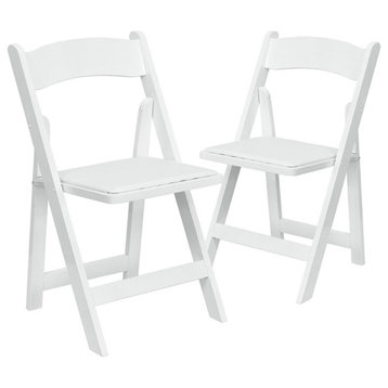 Flash Furniture Hercules Wooden Vinyl Seat Folding Chair in White (Set of 2)