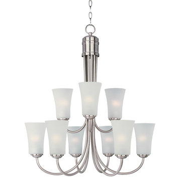 Logan 9-Light Chandelier, Satin Nickel With Frosted Glass/Shade