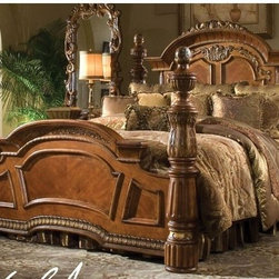 AICO Furniture - Villa Valencia Poster Bed in Chestnut - 72015/72025/7203X - Mattresses