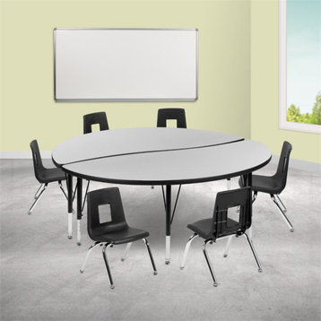 Flash Furniture 8 Piece 60" Circle Wave Wood Top Activity Table Set in Gray