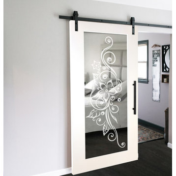 Mirrored Sliding Barn Door with Mirror Panel + Frosted Design, 1x Mirror, 38"x84