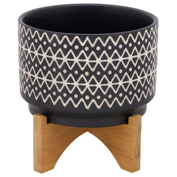 7" Abstract Planter On Stand, Black