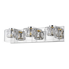 Private Collection Crystal Vanity, Mirrored Steel Finish, Glass Shade, 3-Light