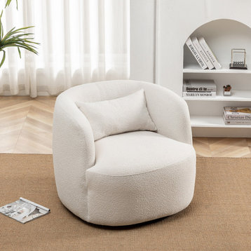 34" Wide Boucle Upholstered Swivel Armchair, Beige