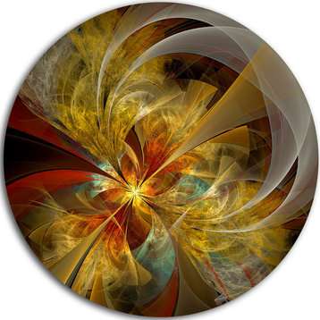 Bright Yellow Symmetrical Flower Design, Floral Disc Metal Artwork, 11"